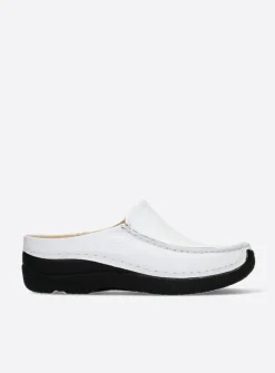 Wolky Seamy Slide - wit geprint leer<DAMES Slippers|Klompen