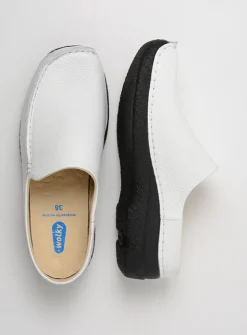 Wolky Seamy Slide - wit geprint leer<DAMES Slippers|Klompen