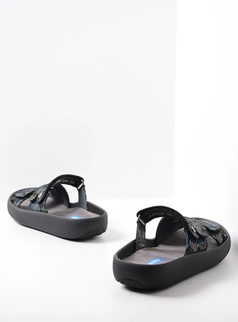 Wolky Sense - zwart/blauw suede<DAMES Slippers