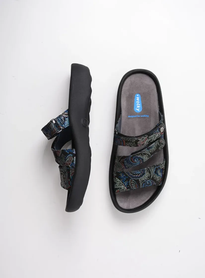 Wolky Sense - zwart/blauw suede<DAMES Slippers