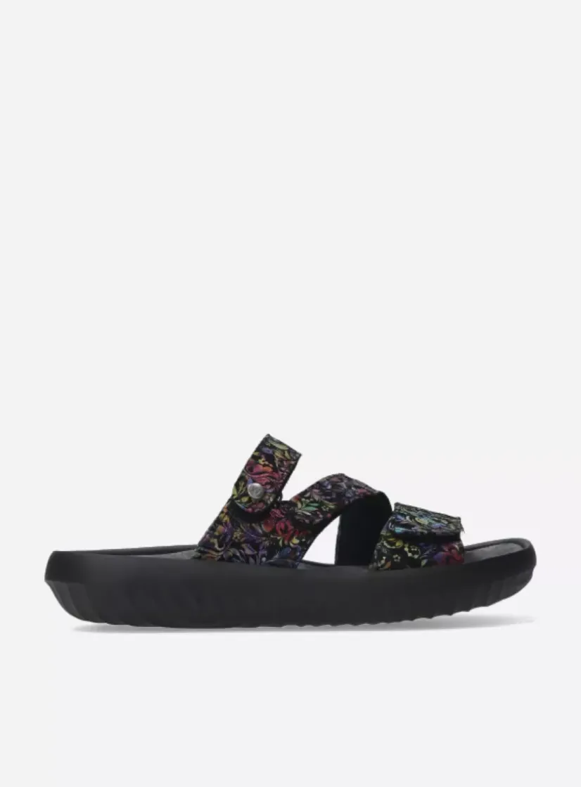 Wolky Sense - zwart/multi flower nubuck<DAMES Slippers