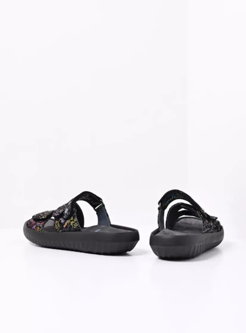 Wolky Sense - zwart/multi flower nubuck<DAMES Slippers