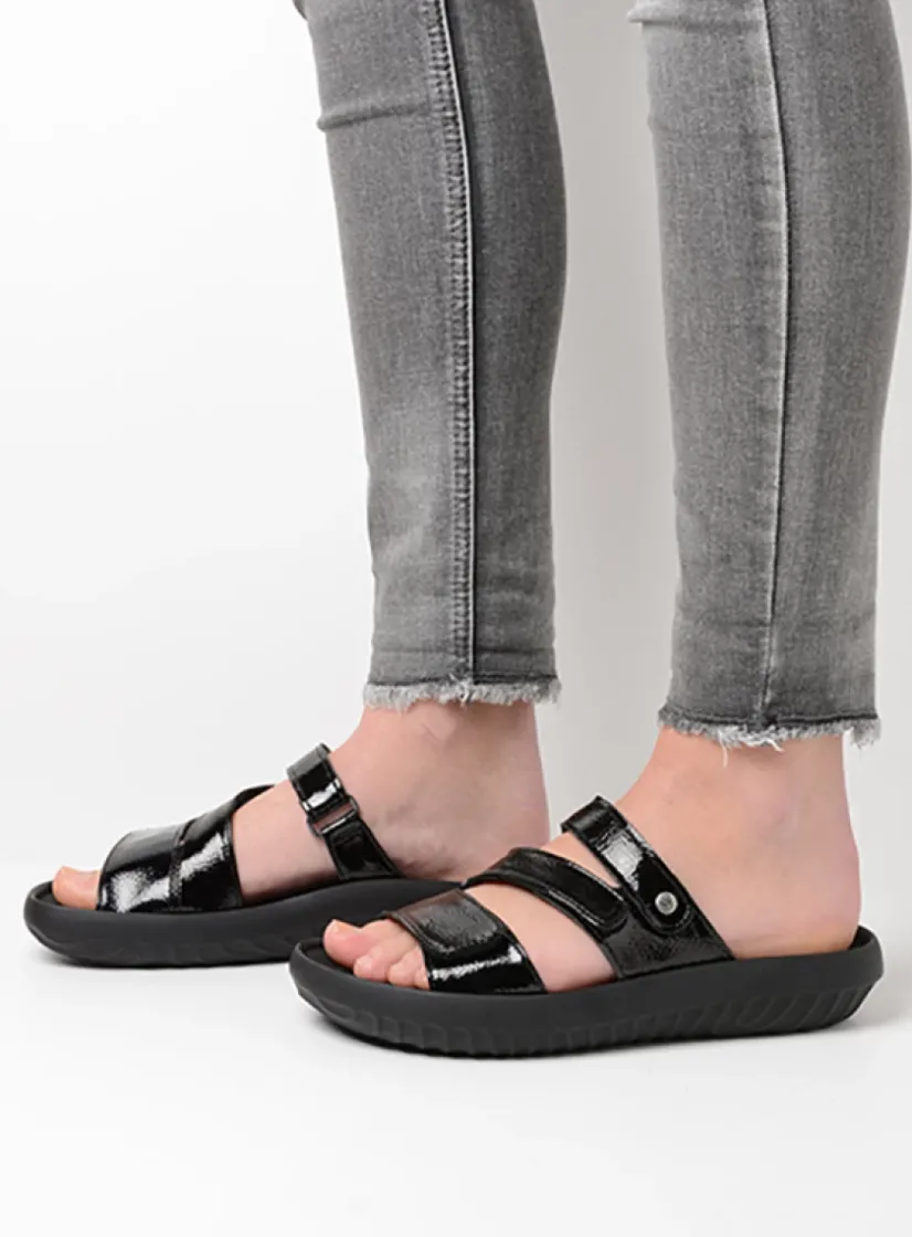 Wolky Sense Vegan - zwart vegan lak<DAMES Slippers