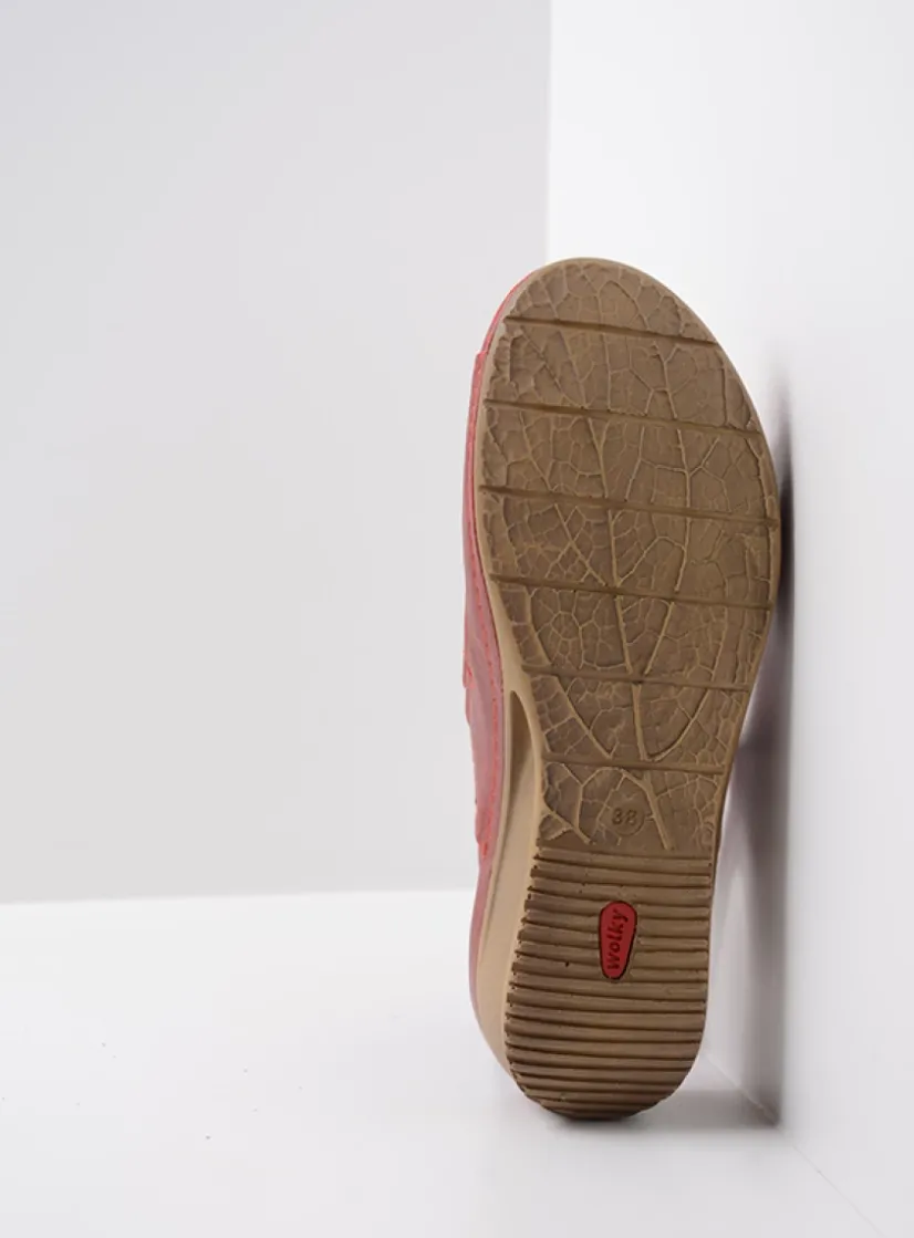 Wolky Shallow - rood leer<DAMES Sandalen