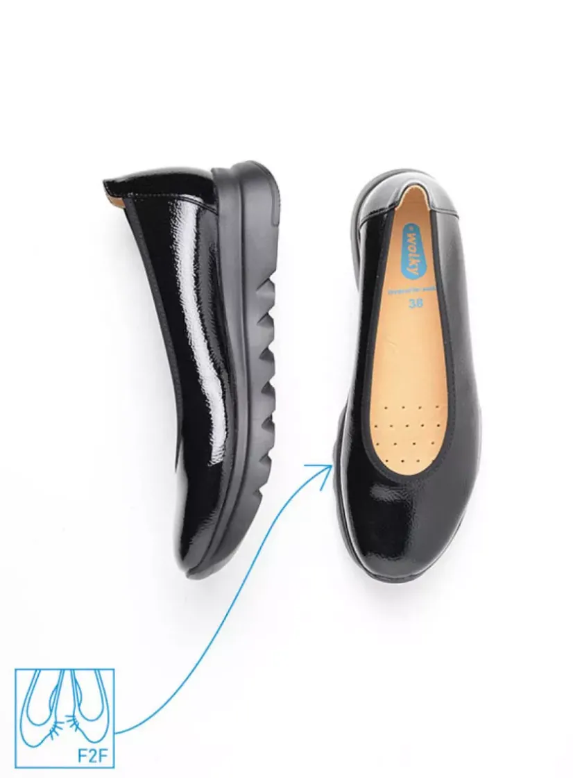 Wolky Snallerina F2F - zwart lak biocare<DAMES Instappers