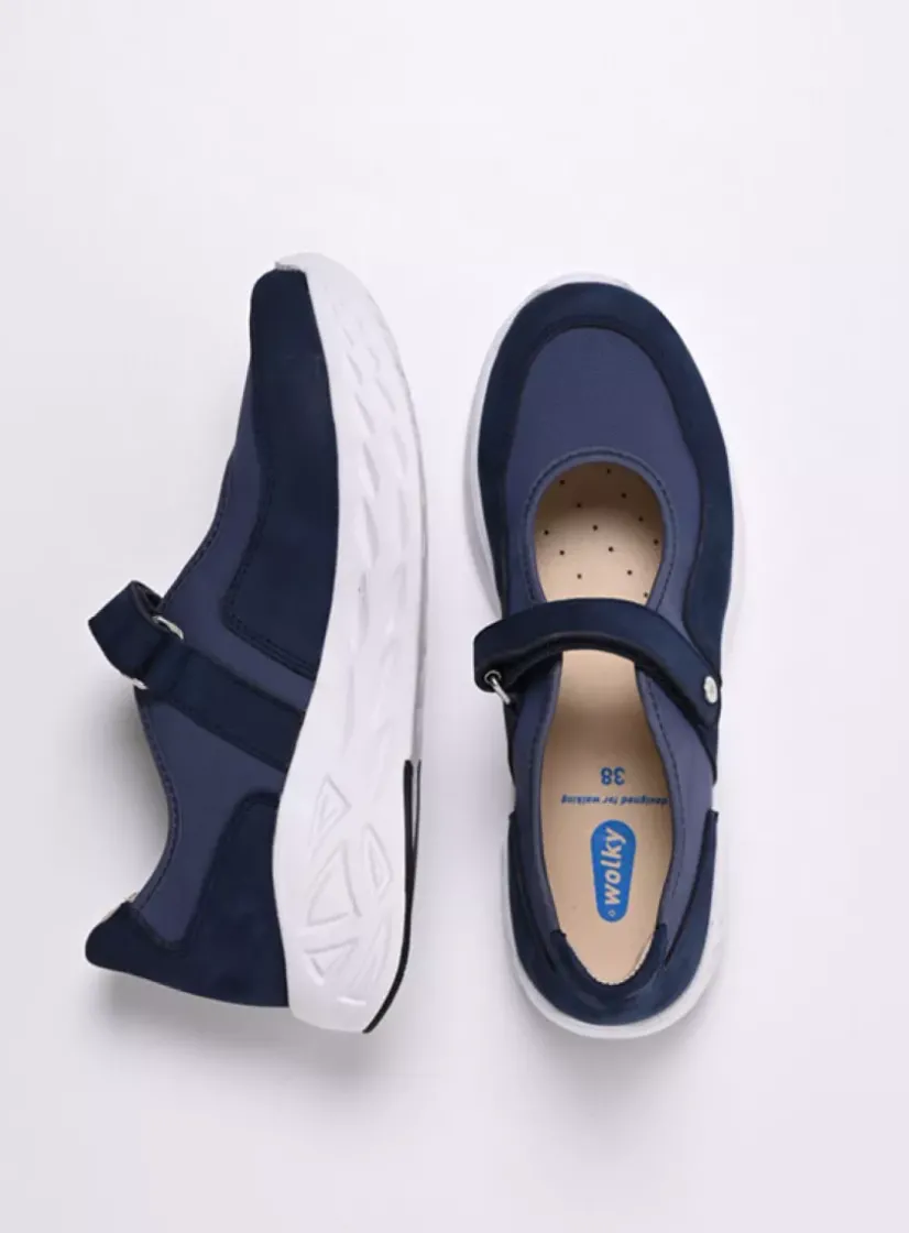 Wolky Spring S2F - denim combi stretch leer<DAMES Wandelschoenen|Bandschoenen