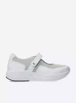 Wolky Spring S2F - wit/grijsgroen combi stretchleer<DAMES Wandelschoenen|Bandschoenen