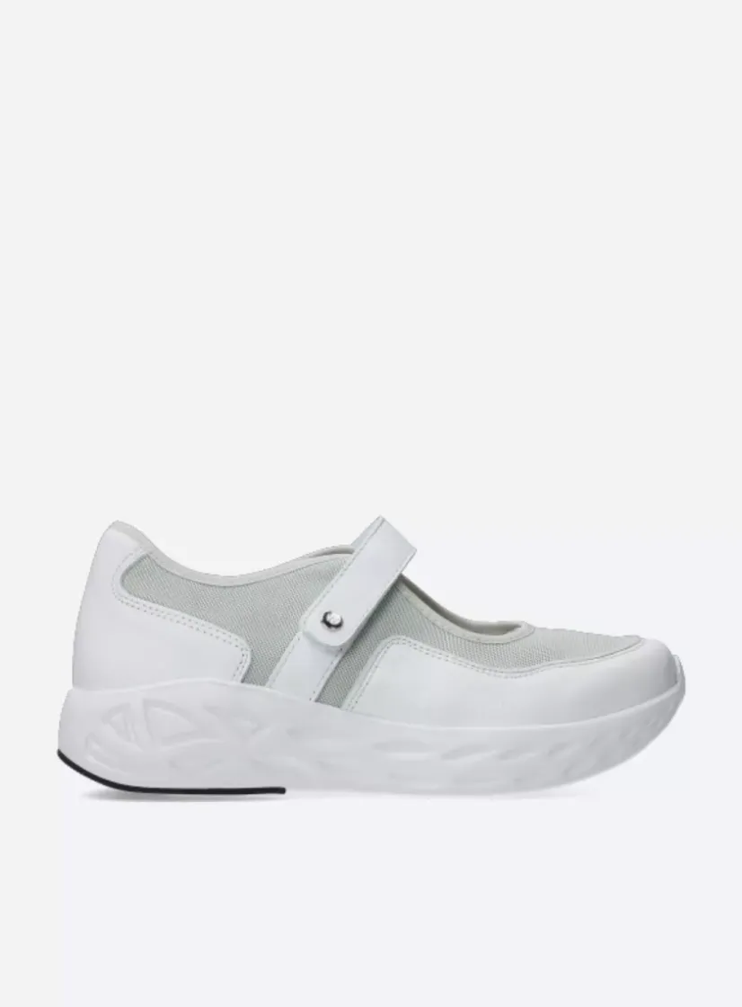 Wolky Spring S2F - wit/grijsgroen combi stretchleer<DAMES Wandelschoenen|Bandschoenen
