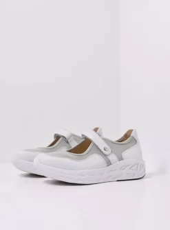 Wolky Spring S2F - wit/grijsgroen combi stretchleer<DAMES Wandelschoenen|Bandschoenen