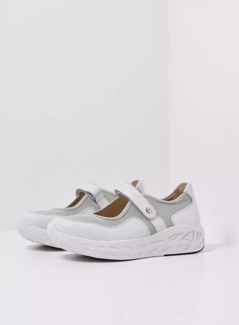 Wolky Spring S2F - wit/grijsgroen combi stretchleer<DAMES Wandelschoenen|Bandschoenen