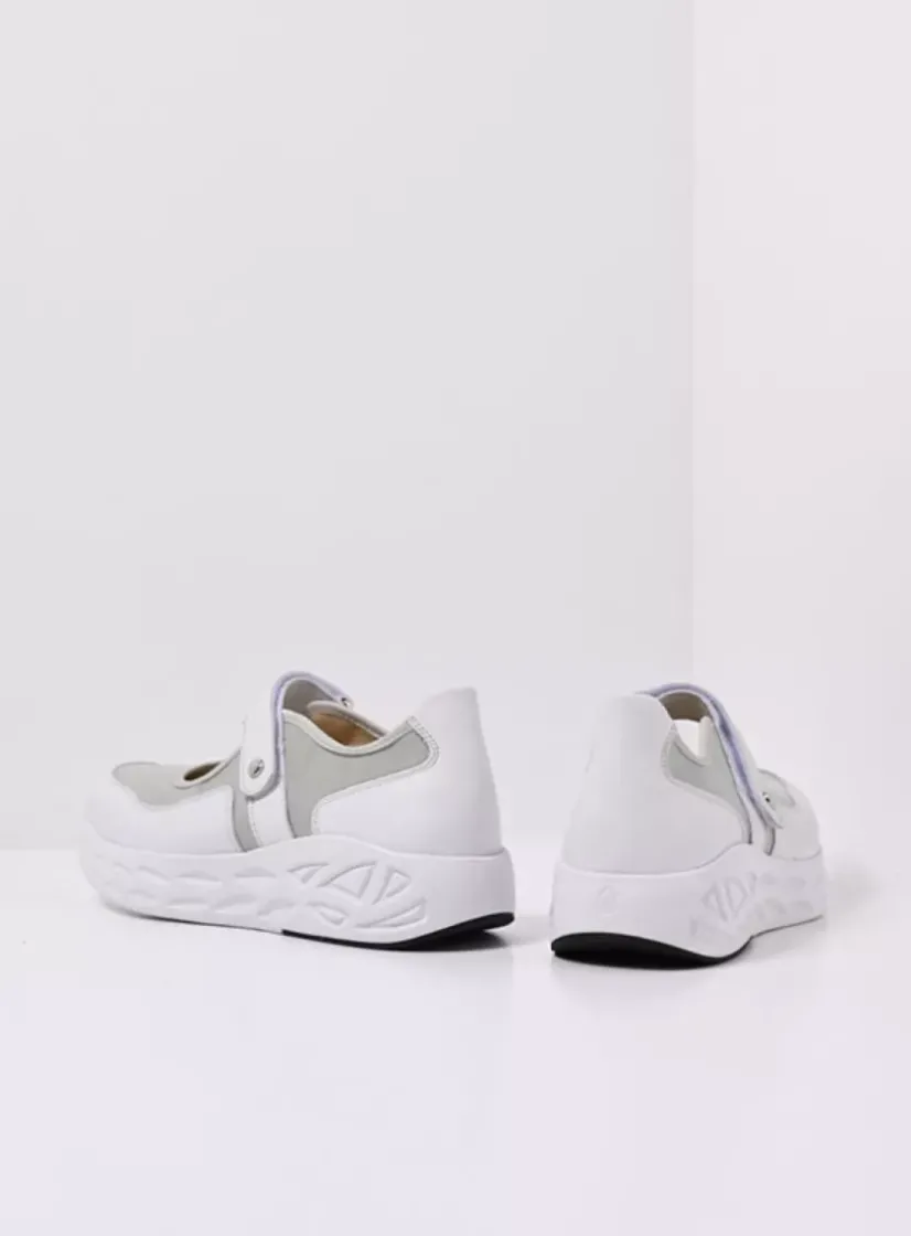 Wolky Spring S2F - wit/grijsgroen combi stretchleer<DAMES Wandelschoenen|Bandschoenen