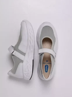 Wolky Spring S2F - wit/grijsgroen combi stretchleer<DAMES Wandelschoenen|Bandschoenen