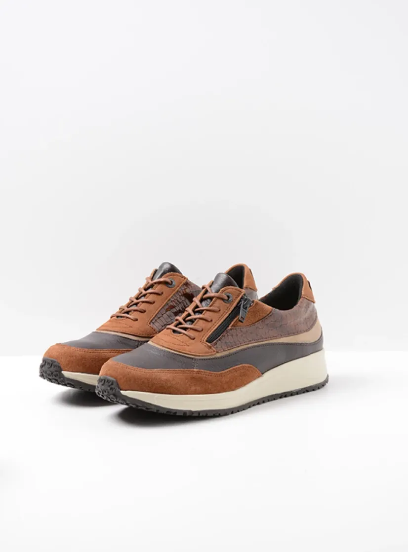 Wolky Sprint - cognac combi leer<DAMES Lage Veterschoenen|Sneakers