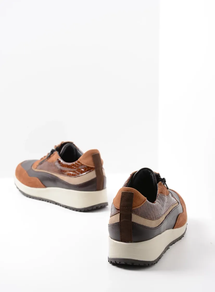 Wolky Sprint - cognac combi leer<DAMES Lage Veterschoenen|Sneakers