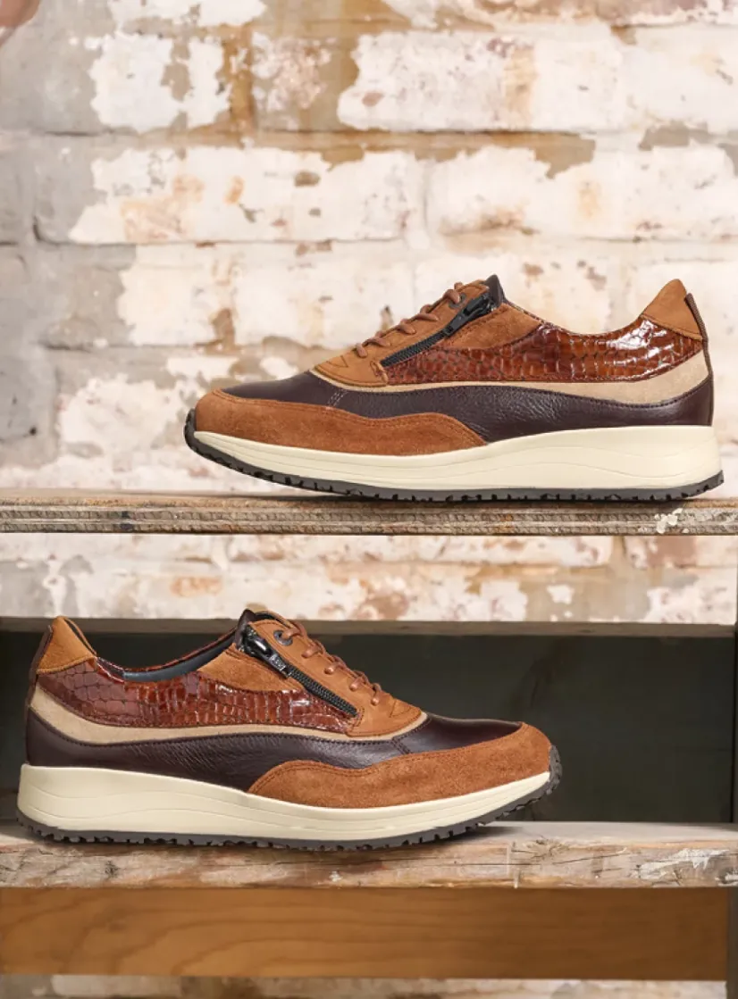 Wolky Sprint - cognac combi leer<DAMES Lage Veterschoenen|Sneakers