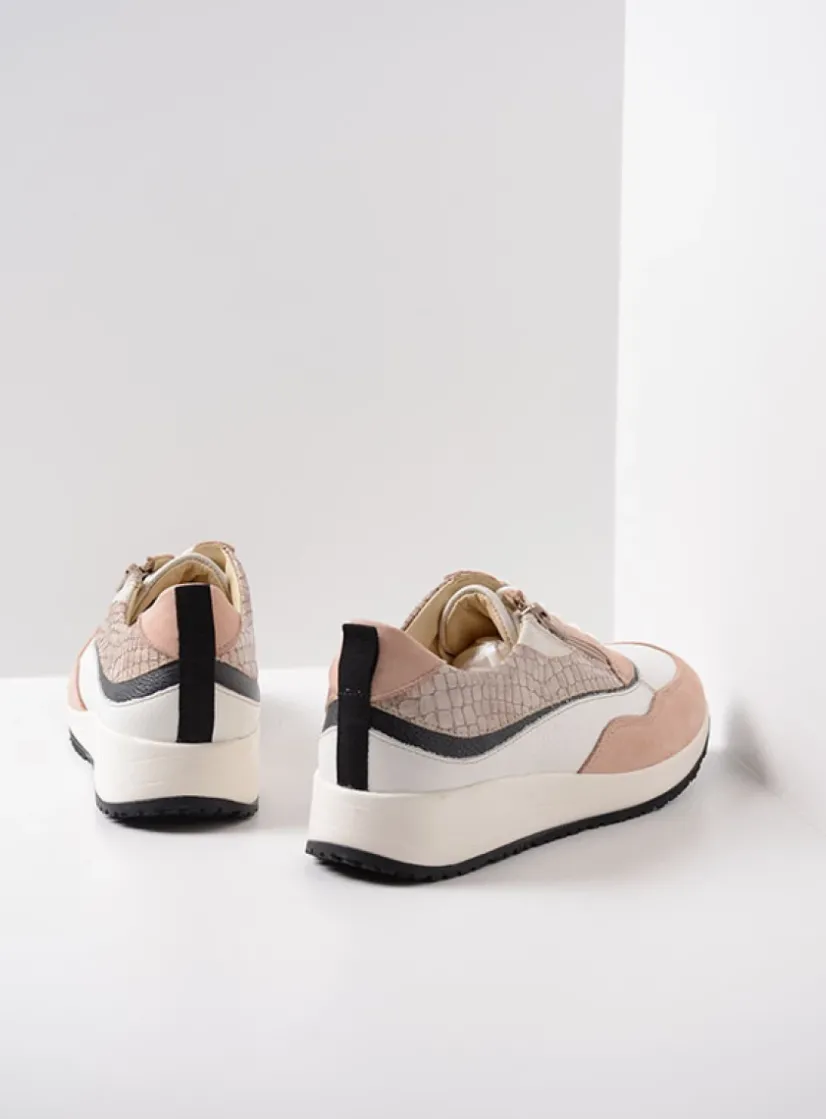 Wolky Sprint - gebroken wit/nude combi leer<DAMES Lage Veterschoenen|Sneakers