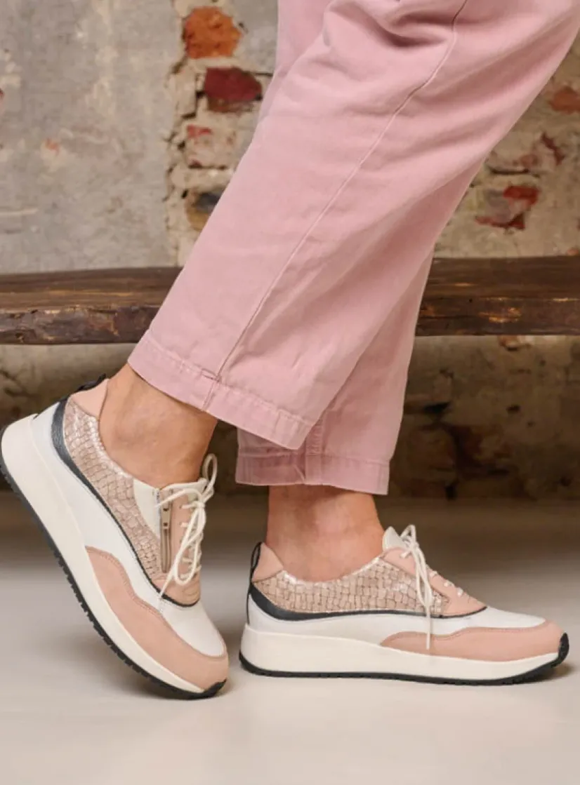 Wolky Sprint - gebroken wit/nude combi leer<DAMES Lage Veterschoenen|Sneakers