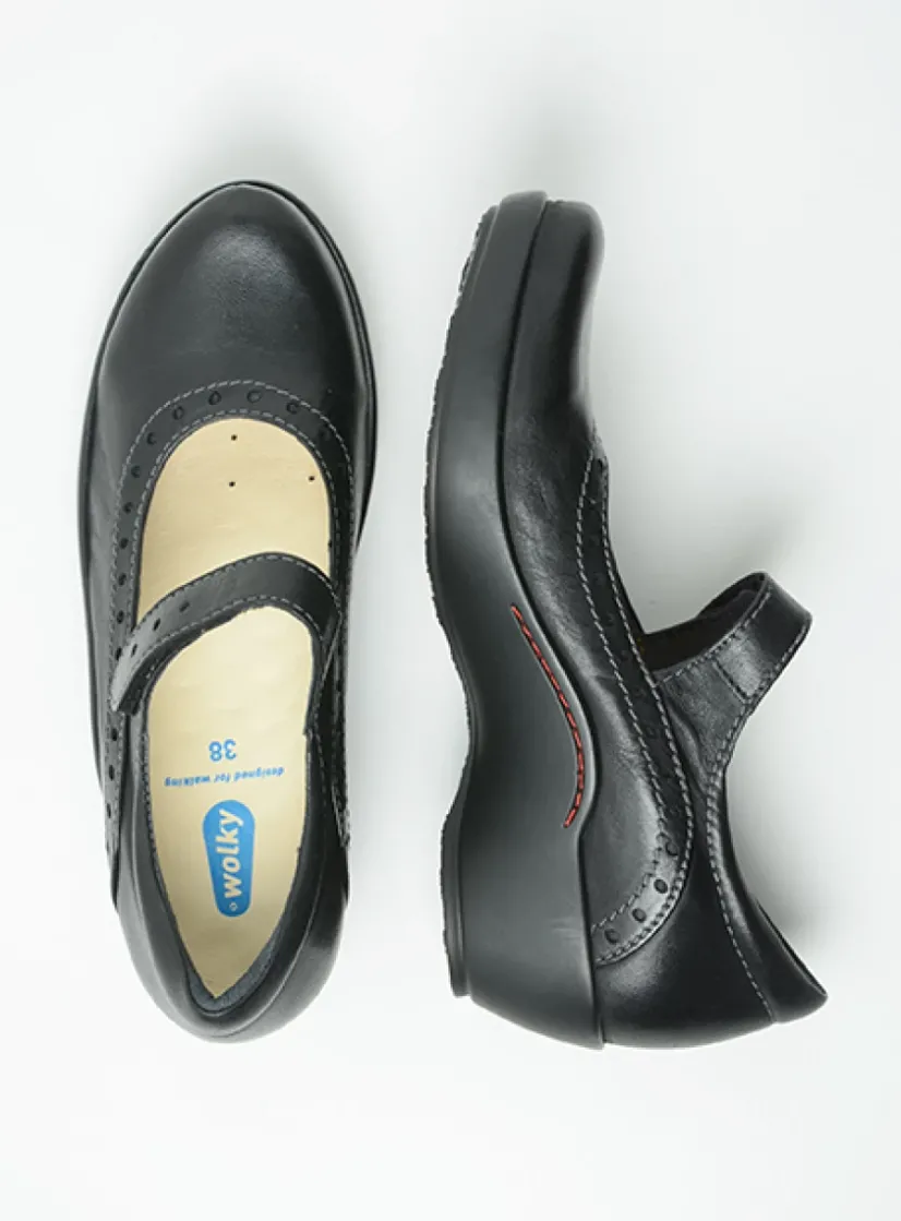 Wolky Sud - zwart leer<DAMES Herfst/Winter|Bandschoenen