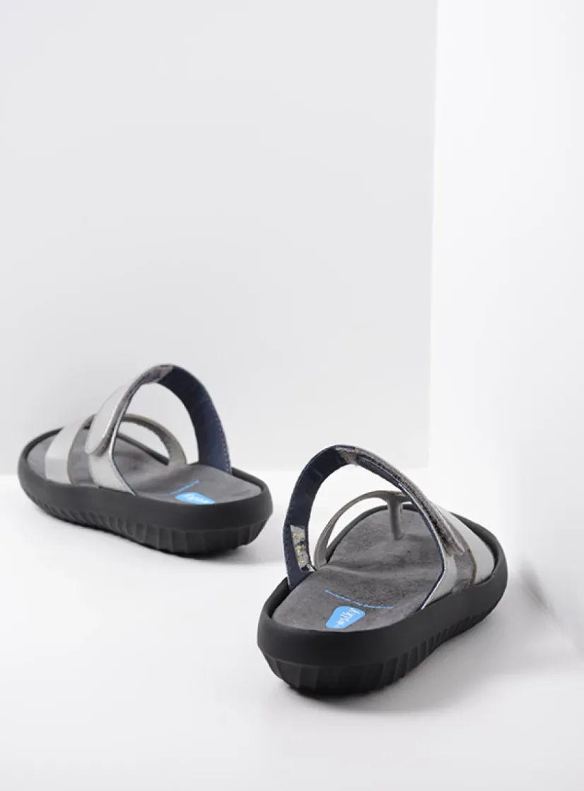 Wolky Tahiti - zilver/grijs leer<DAMES Slippers