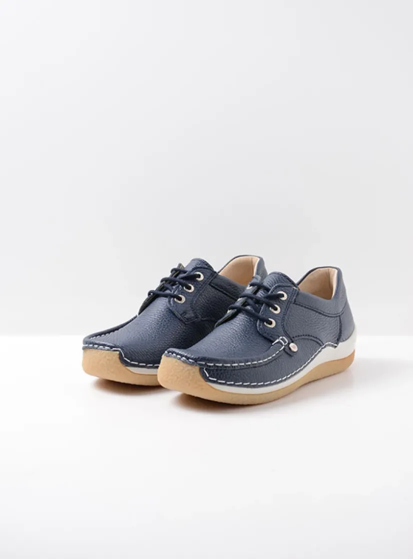 Wolky Taranta - blauw leer<DAMES Lage Veterschoenen|Sneakers