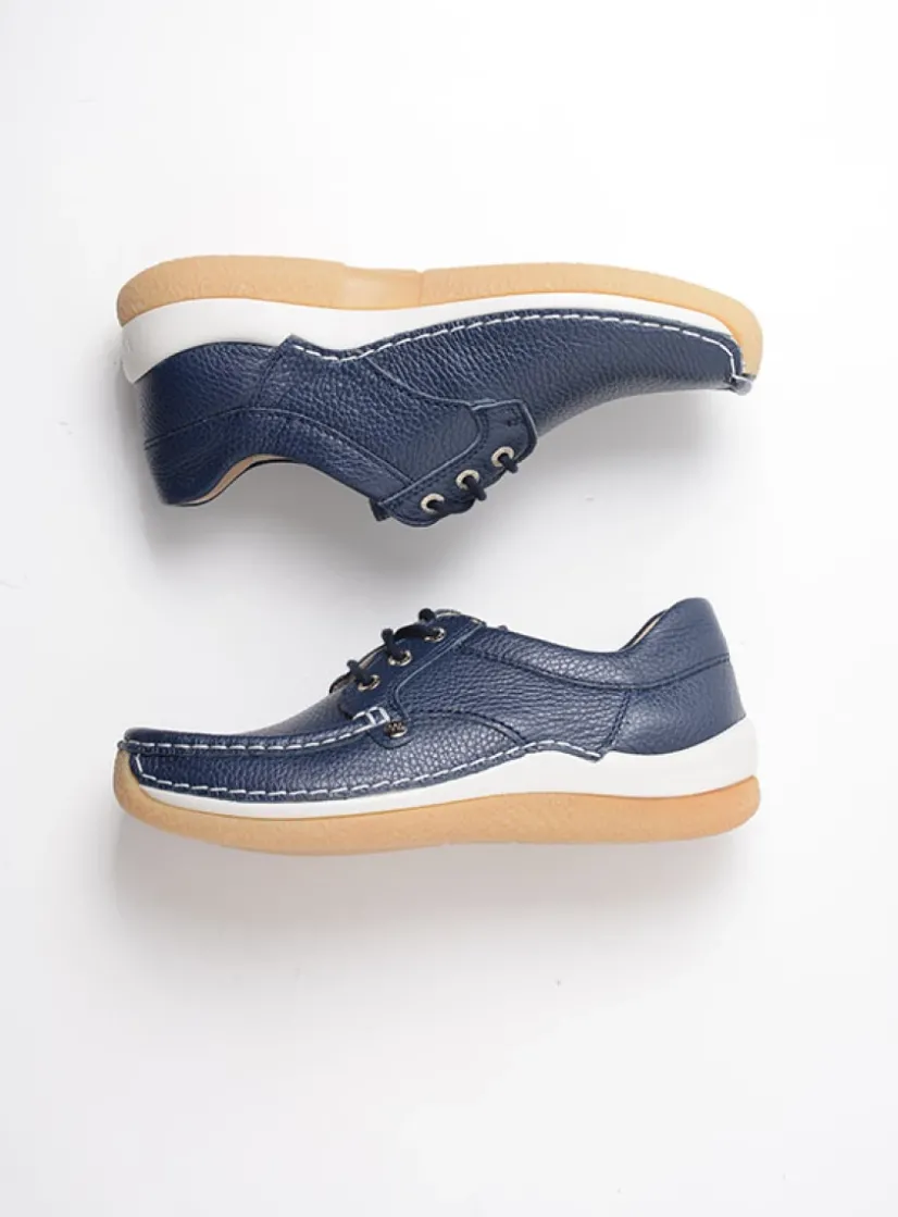 Wolky Taranta - blauw leer<DAMES Lage Veterschoenen|Sneakers