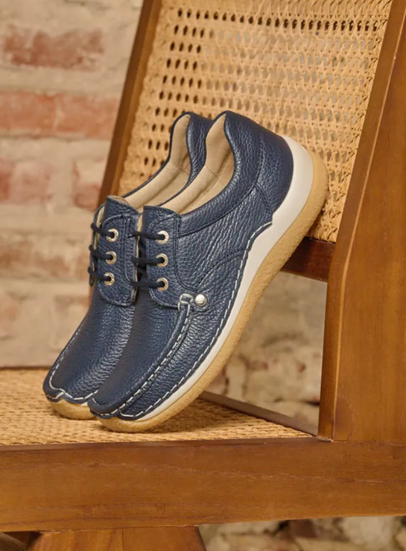 Wolky Taranta - blauw leer<DAMES Lage Veterschoenen|Sneakers