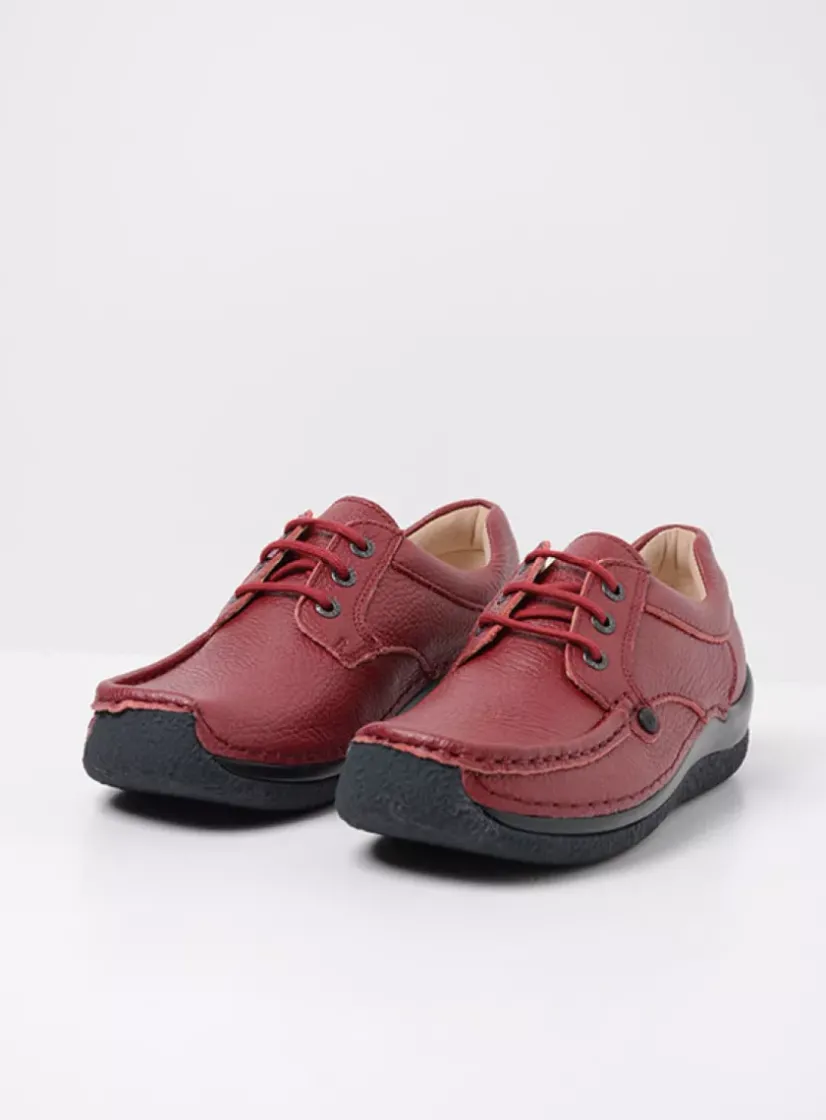 Wolky Taranta - bordeauxrood leer<DAMES Lage Veterschoenen|Sneakers