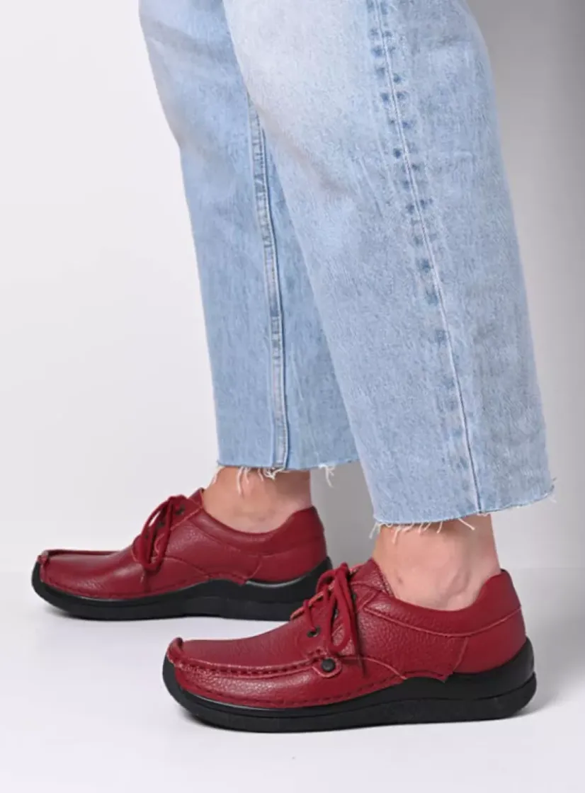 Wolky Taranta - bordeauxrood leer<DAMES Lage Veterschoenen|Sneakers