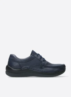Wolky Taranta - donkerblauw leer<DAMES Lage Veterschoenen|Sneakers