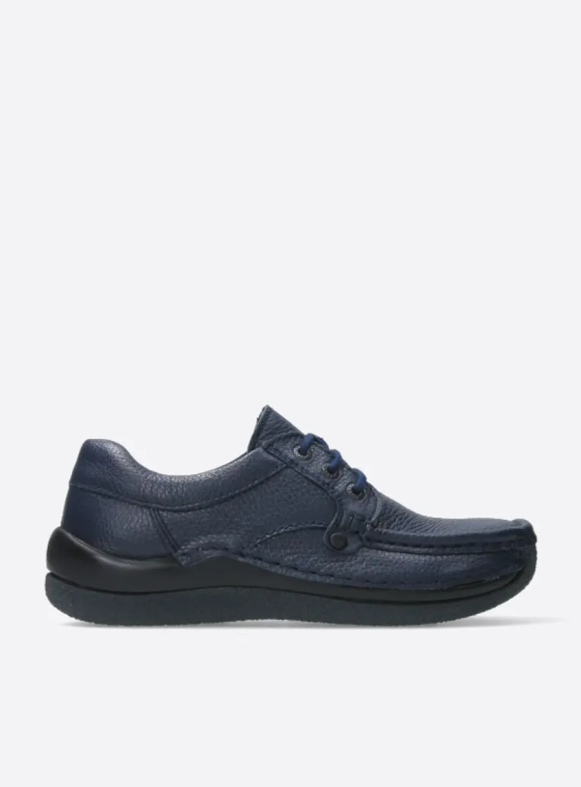 Wolky Taranta - donkerblauw leer<DAMES Lage Veterschoenen|Sneakers