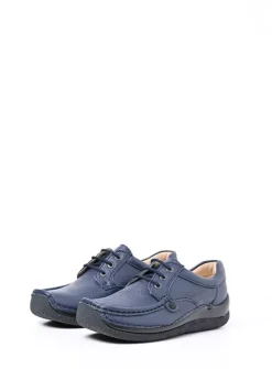Wolky Taranta - donkerblauw leer<DAMES Lage Veterschoenen|Sneakers