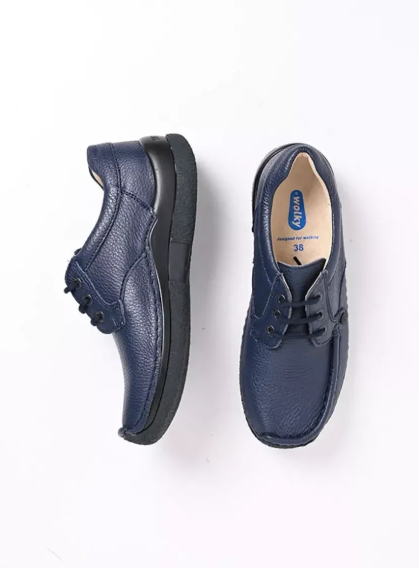 Wolky Taranta - donkerblauw leer<DAMES Lage Veterschoenen|Sneakers