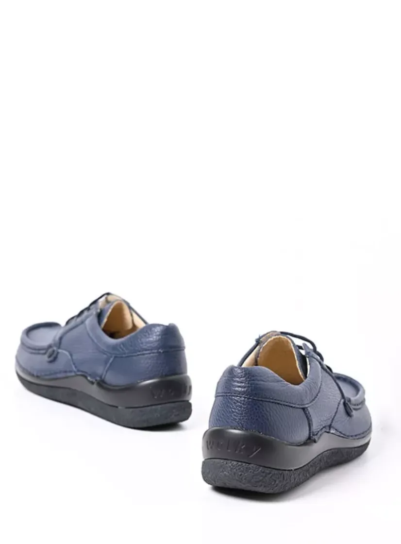 Wolky Taranta - donkerblauw leer<DAMES Lage Veterschoenen|Sneakers