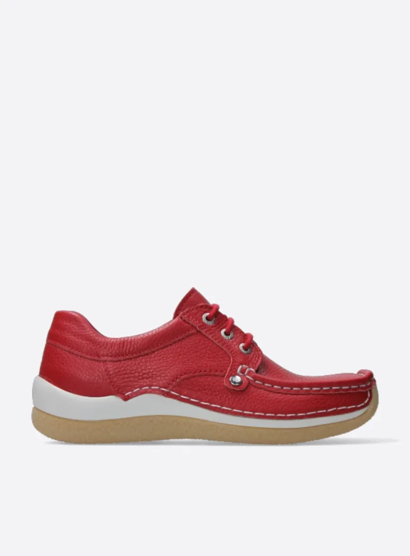 Wolky Taranta - rood leer<DAMES Lage Veterschoenen|Sneakers