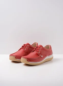 Wolky Taranta - rood leer<DAMES Lage Veterschoenen|Sneakers