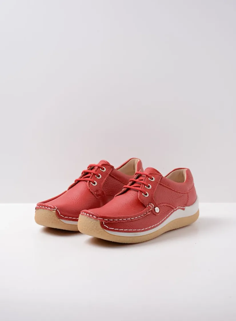 Wolky Taranta - rood leer<DAMES Lage Veterschoenen|Sneakers