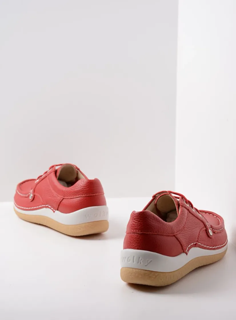 Wolky Taranta - rood leer<DAMES Lage Veterschoenen|Sneakers