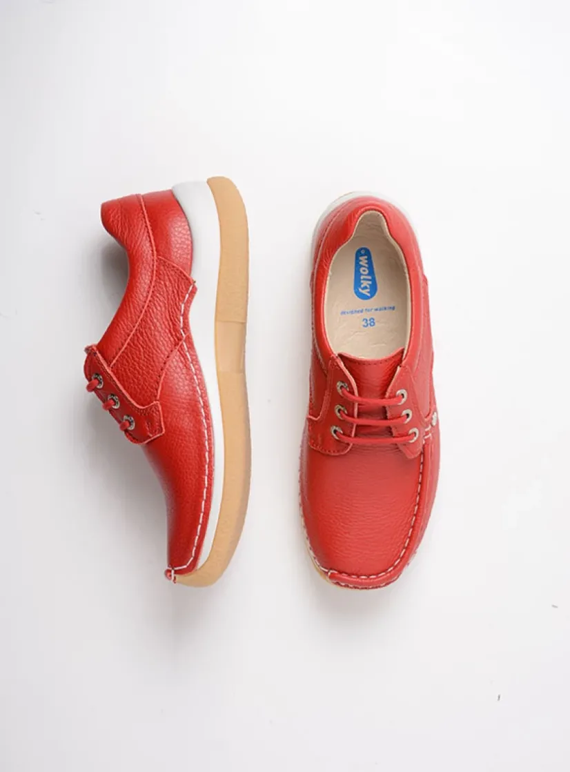 Wolky Taranta - rood leer<DAMES Lage Veterschoenen|Sneakers