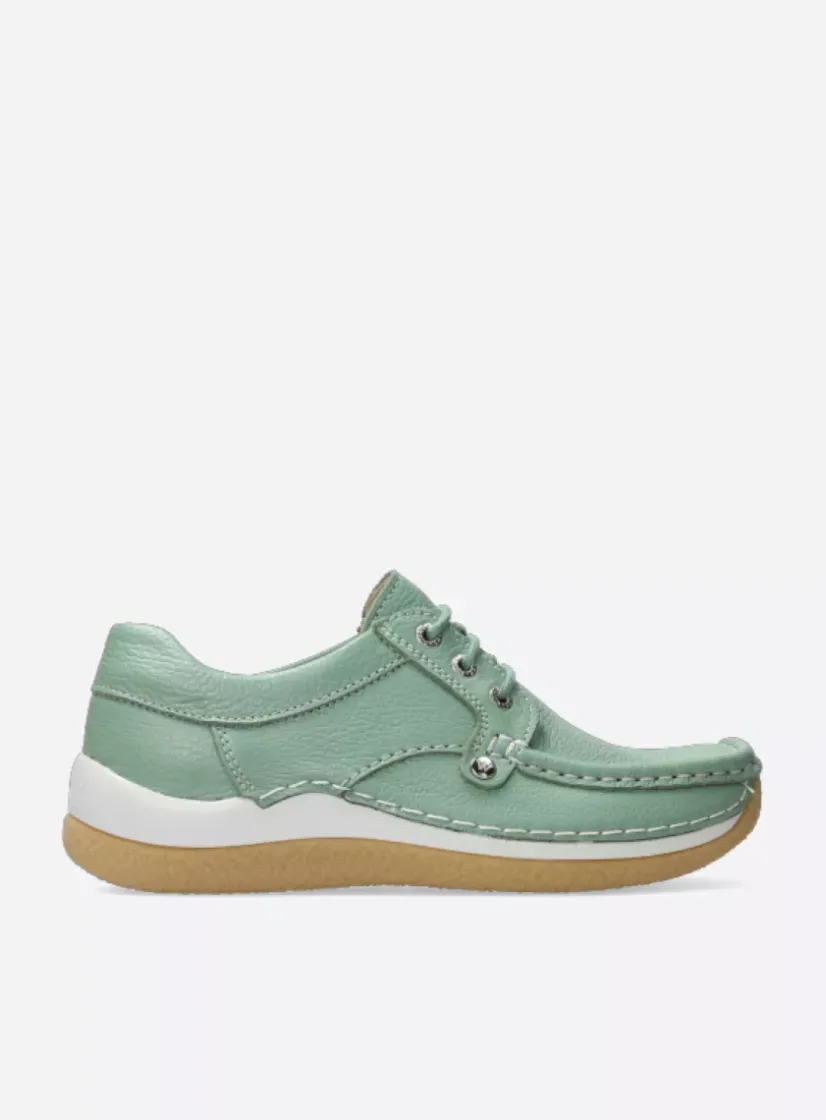Wolky Taranta - saliegroen leer<DAMES Lage Veterschoenen|Sneakers
