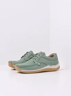 Wolky Taranta - saliegroen leer<DAMES Lage Veterschoenen|Sneakers