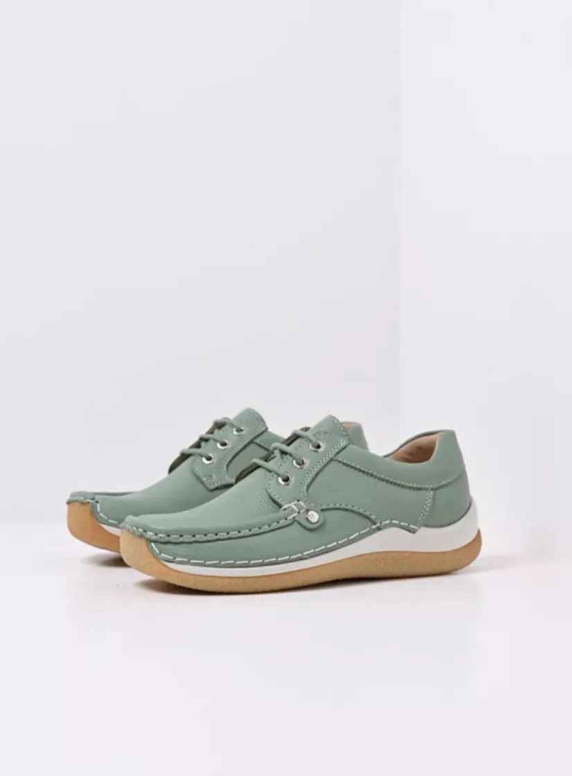 Wolky Taranta - saliegroen leer<DAMES Lage Veterschoenen|Sneakers