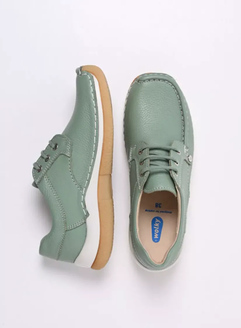 Wolky Taranta - saliegroen leer<DAMES Lage Veterschoenen|Sneakers