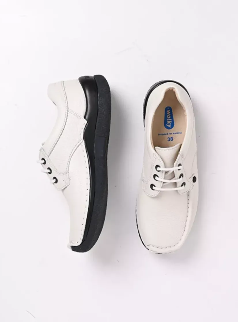 Wolky Taranta - wol wit leer<DAMES Lage Veterschoenen|Sneakers