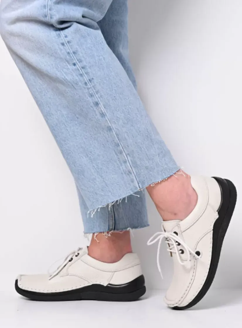 Wolky Taranta - wol wit leer<DAMES Lage Veterschoenen|Sneakers