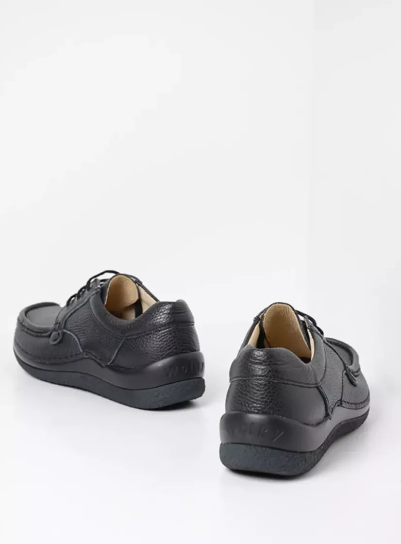 Wolky Taranta - zwart leer<DAMES Lage Veterschoenen|Sneakers