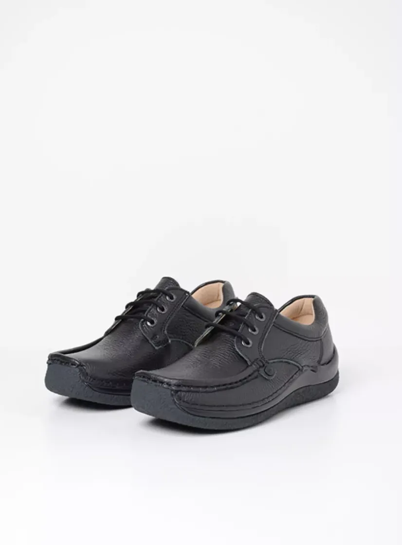Wolky Taranta - zwart leer<DAMES Lage Veterschoenen|Sneakers