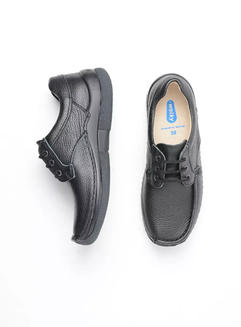 Wolky Taranta - zwart leer<DAMES Lage Veterschoenen|Sneakers