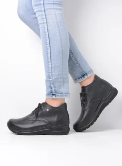 Wolky Truth HV - zwart leer<DAMES Hoge Veterschoenen|Wandelschoenen