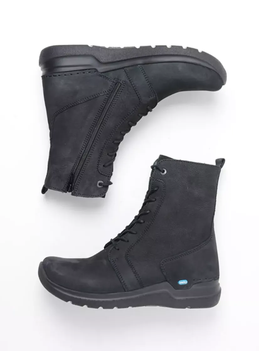 Wolky Viper - zwart nubuck<DAMES Hoge Veterschoenen|Veterlaarzen