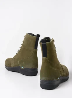 Wolky Viper HV - pesto groen nubuck<DAMES Hoge Veterschoenen|Veterlaarzen